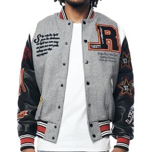 SMOKE RISE WW23697B-HEATHER GREY VARSITY JACKET